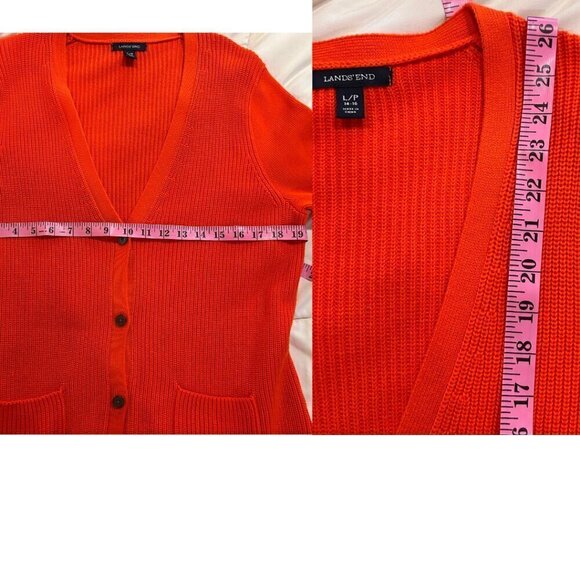 Lands End Cotton Cardigan Sweater Size LP Orange - Picture 4 of 4